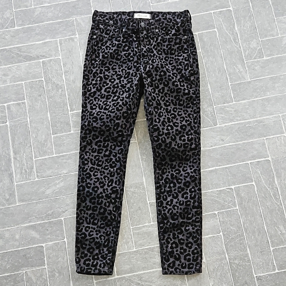 NWOT! Madewell 9" Mid-Rise Skinny Jeans Flocked Leopard Edition Size 26 Waist - Picture 1 of 11